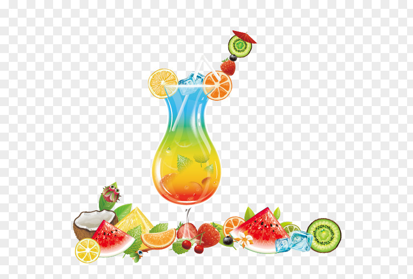 Vector Various Fruit Juices Cocktail Garnish Strawberry Juice Non-alcoholic Drink PNG