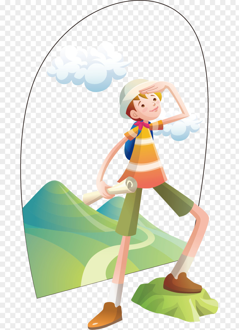 Young Climber Mountaineering Cartoon Illustration PNG