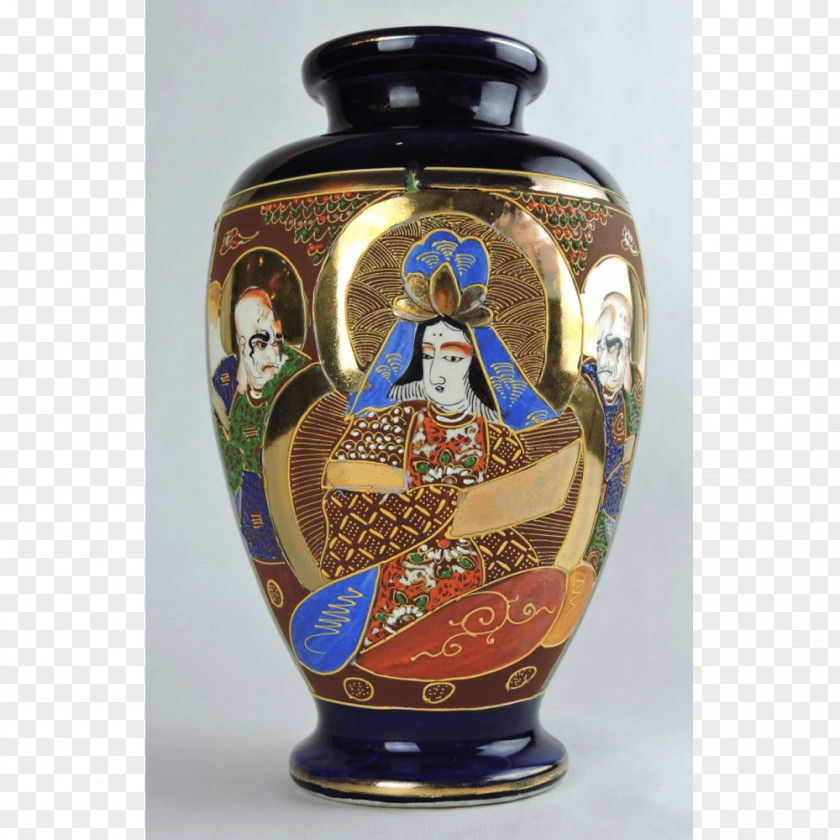 Hand Painted Ceramic Vase Porcelain Pottery Cobalt Blue PNG