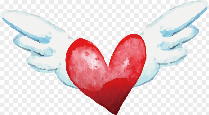 Vector Hand-painted Watercolor Angel Heart Painting PNG