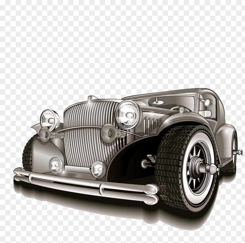 Cartoon Car Painted Gray Background Vintage Automobile Repair Shop Motor Vehicle Service PNG
