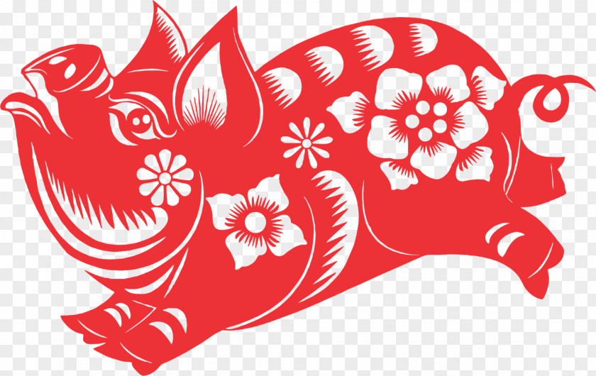 Illustration Papercutting Chinese New Year Pig Paper Cutting PNG