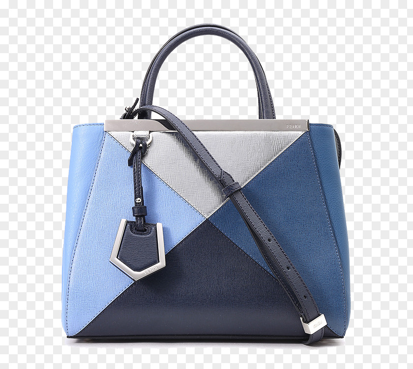 Fendi Silver Black Blue Stitching Leather Dual-use Package Tote Bag PNG