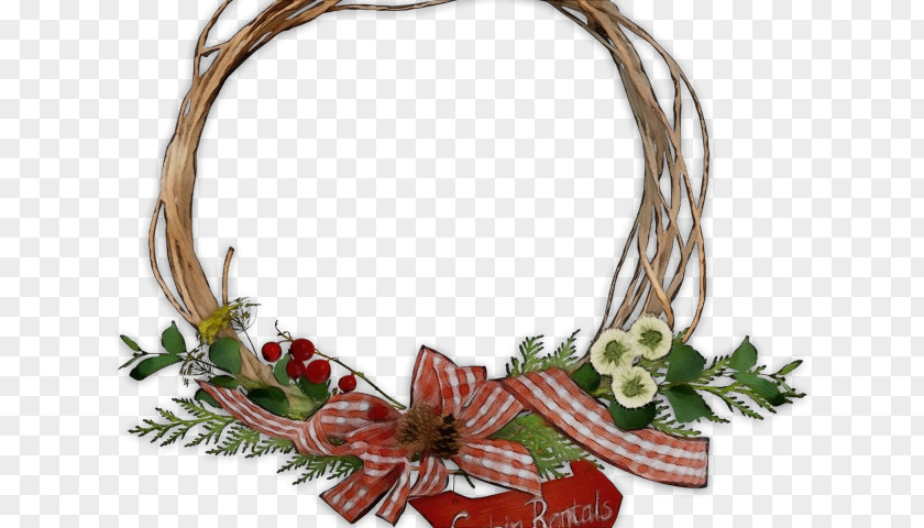 Twig Flower Watercolor Christmas Wreath PNG