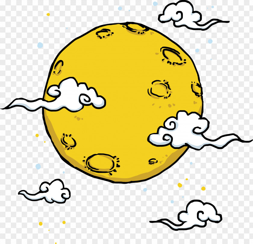 Cartoon Moon And Auspicious Clouds PNG