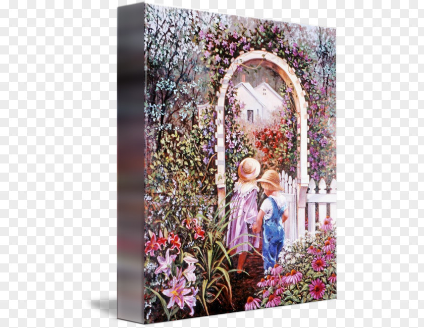 Garden Gate Floral Design Painting PNG