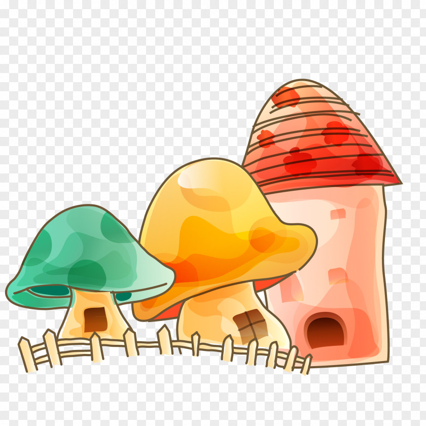 Mushroom House Landscape Cartoon Drawing PNG