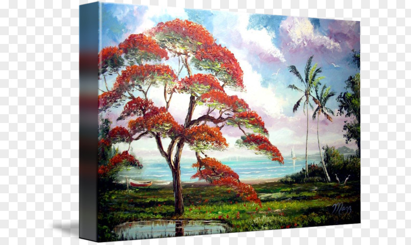 Royal Poinciana Painting Acrylic Paint Gallery Wrap Canvas PNG