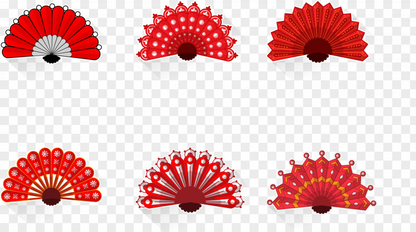 Chinese Style Red Folding Fan Hand Chinoiserie PNG
