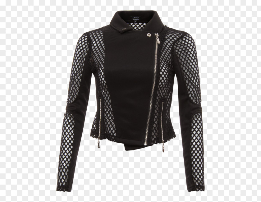 Black Mesh Knit T-shirt Leather Jacket Sleeve PNG