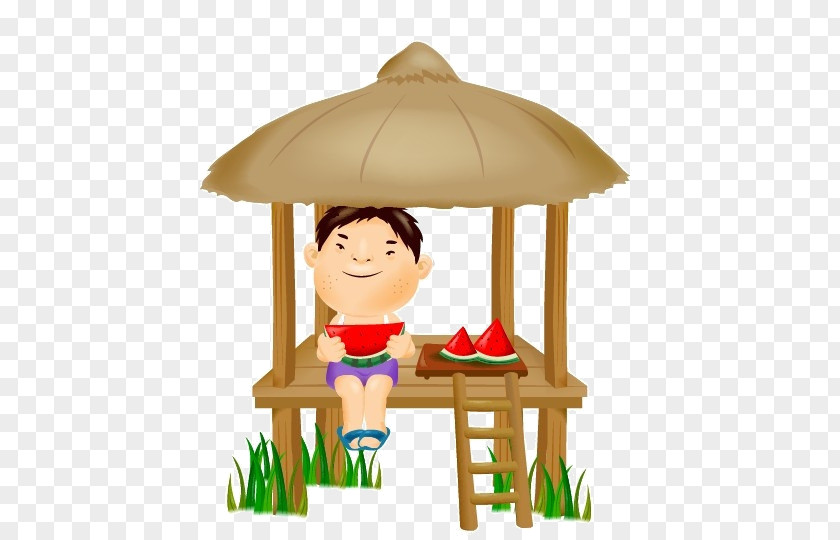 Eat Watermelon Boy Cartoon Illustration PNG