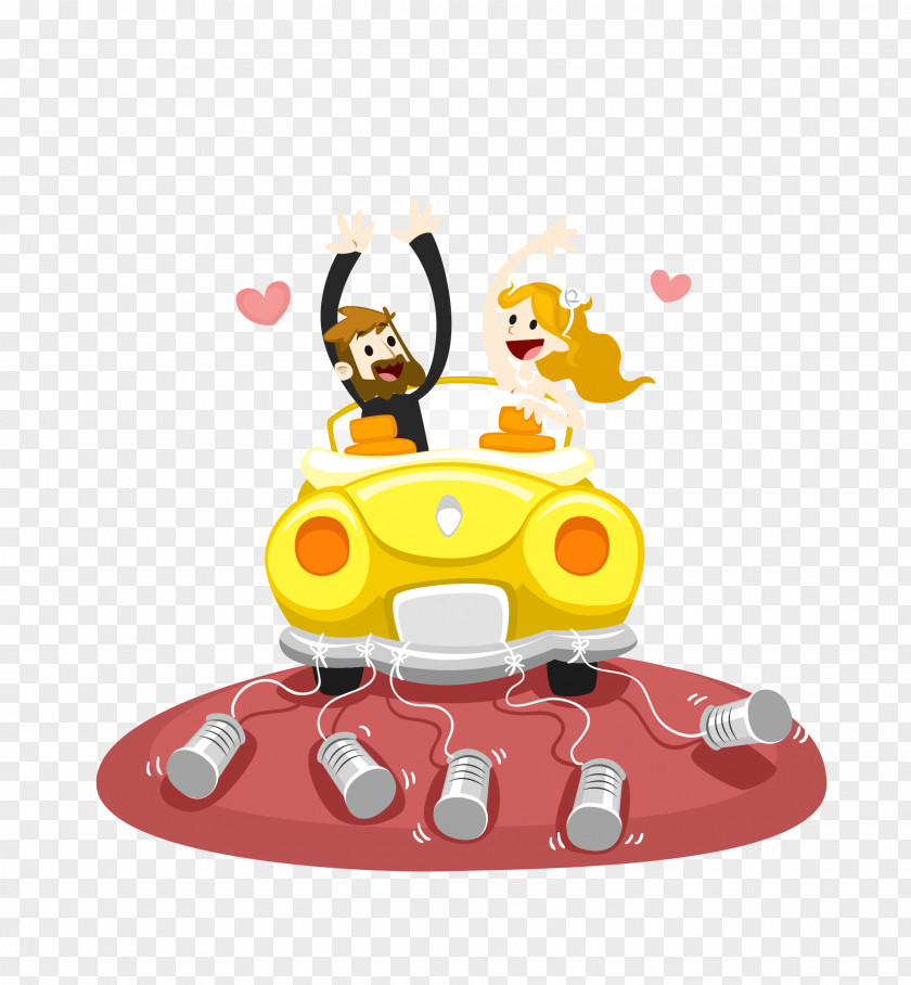 The Bride And Groom Take Wedding Car Vector Marriage Download Euclidean Couple PNG