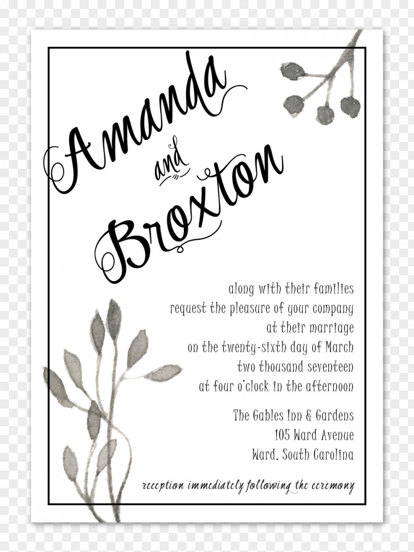 Wedding Menu Invitations Calligraphy Font Petal Floral Design PNG