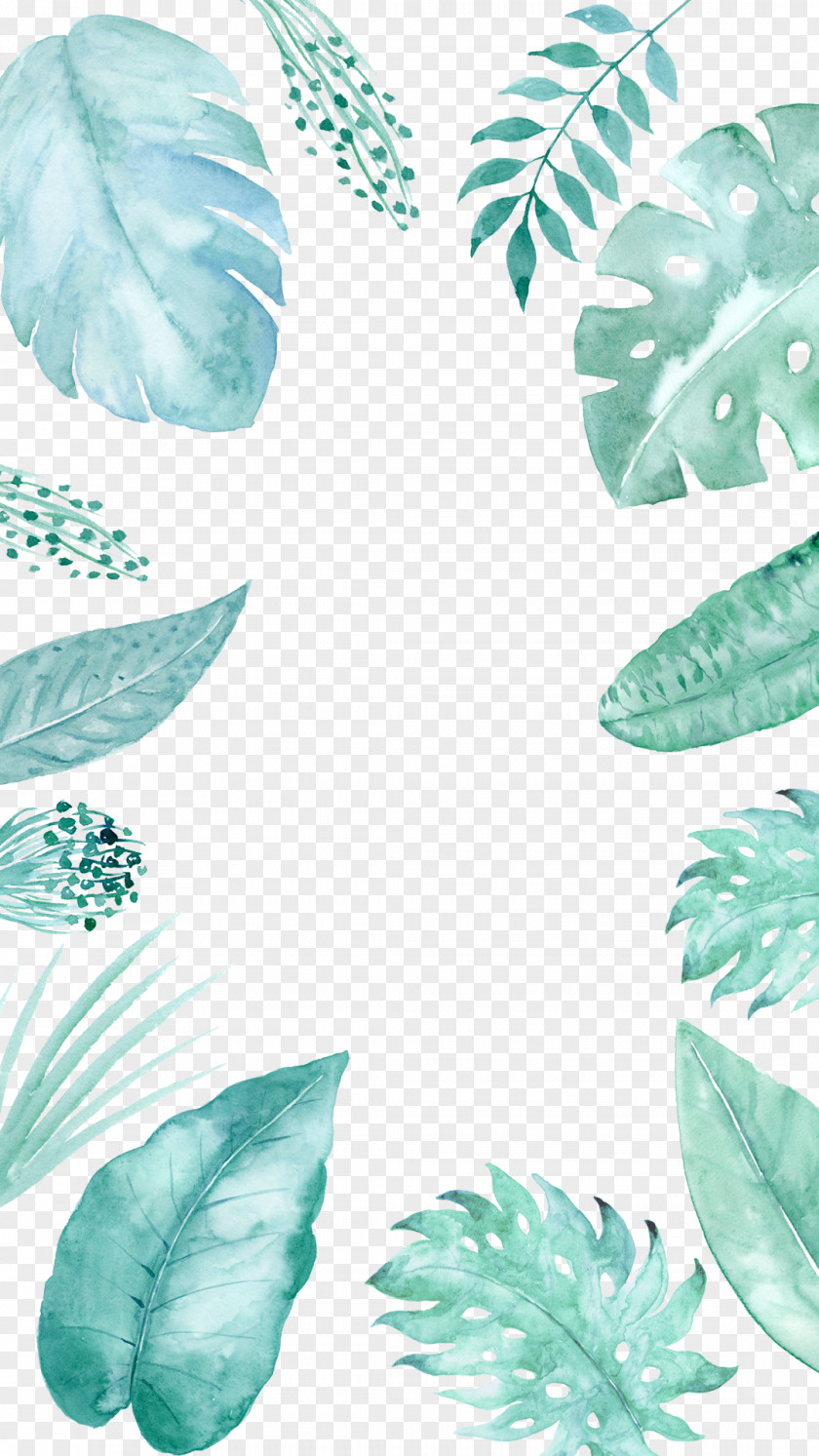 Watercolor, Blue Mint Leaf Effect Watercolor Painting Download PNG