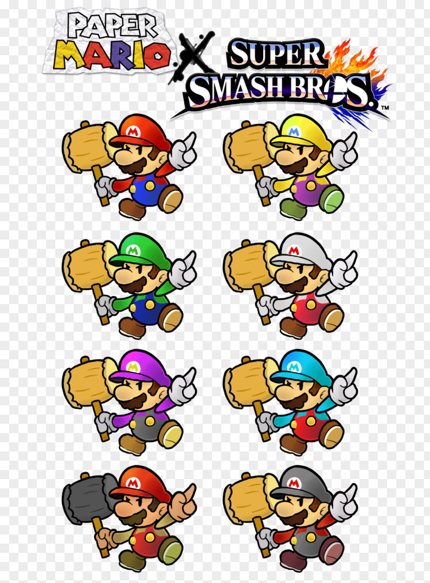 Coloured Paper Mario Super Smash Bros. Video Game Series Art PNG