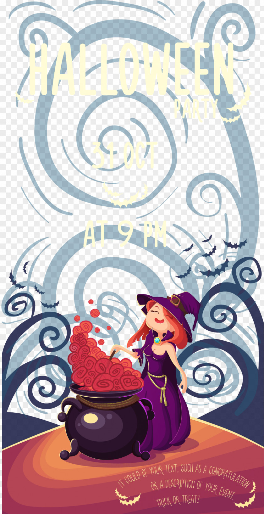 Halloween Cartoon Witch Vector Poster Illustration PNG