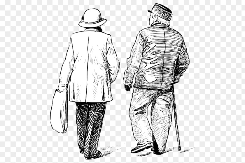 Sketch The Old Man Back Drawing Age PNG