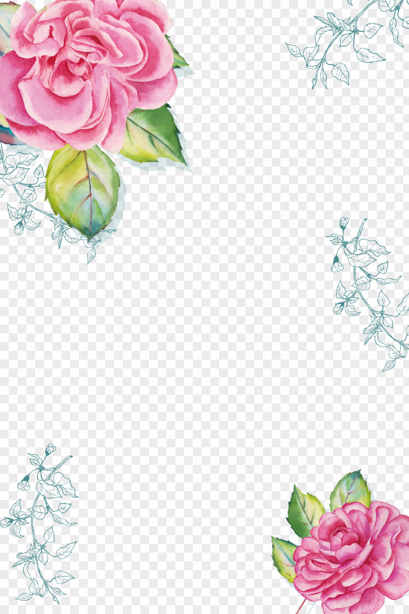 Hand With Watercolor Pink Flower Borders Painting Poster Download PNG