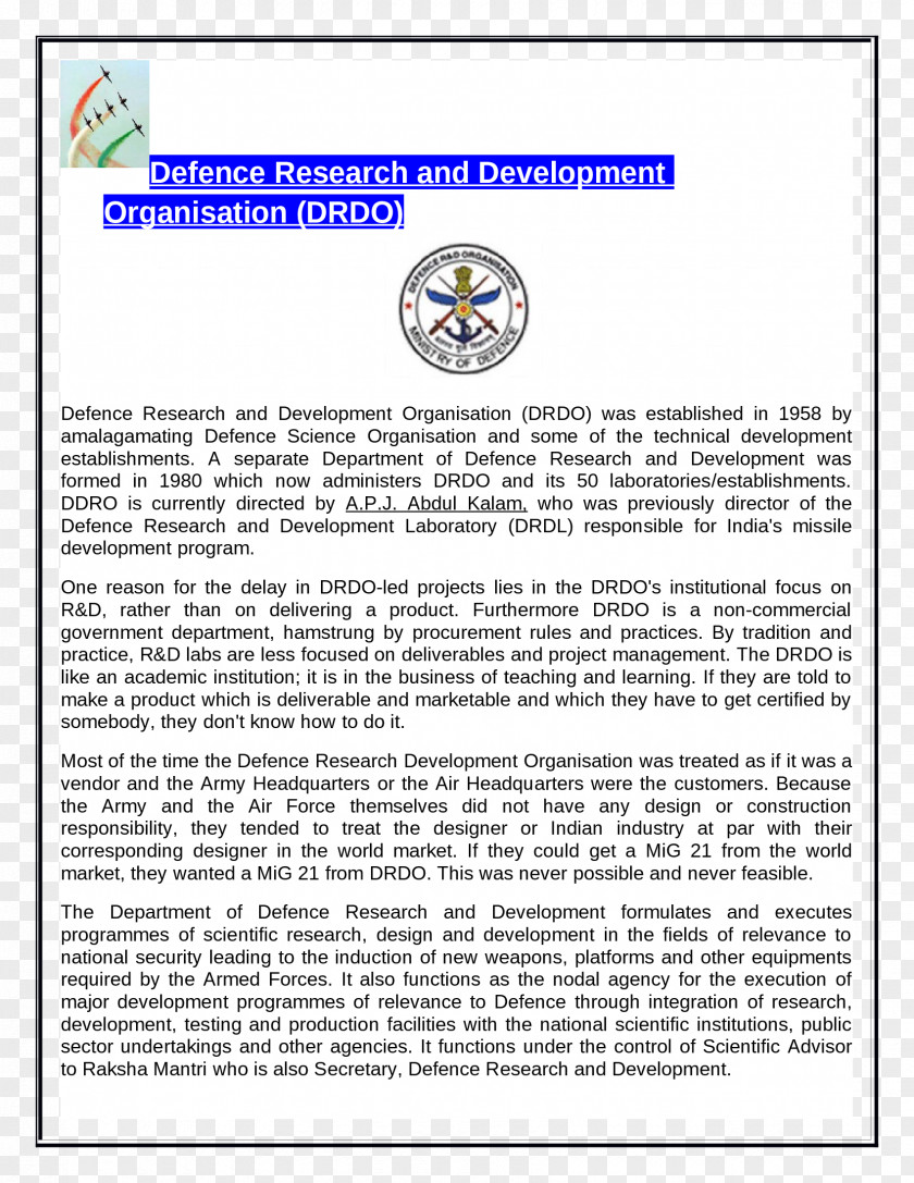 Line Document Defence Research And Development Organisation PNG