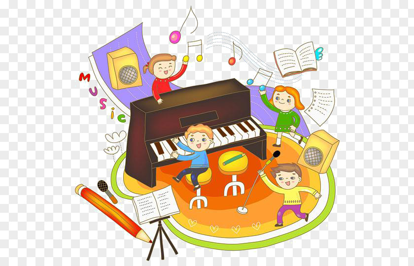 Cartoon Child Piano Musical Instrument Illustration PNG