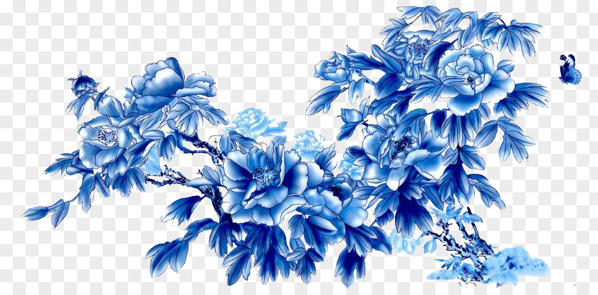 Chinese Style Chrysanthemum Jingdezhen Blue And White Pottery Clip Art PNG