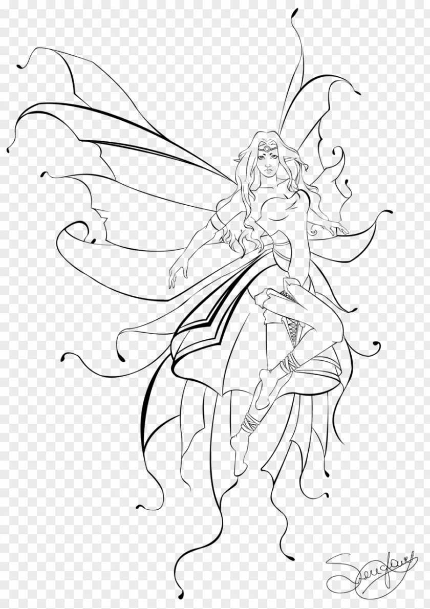 Fairy Line Art White PNG