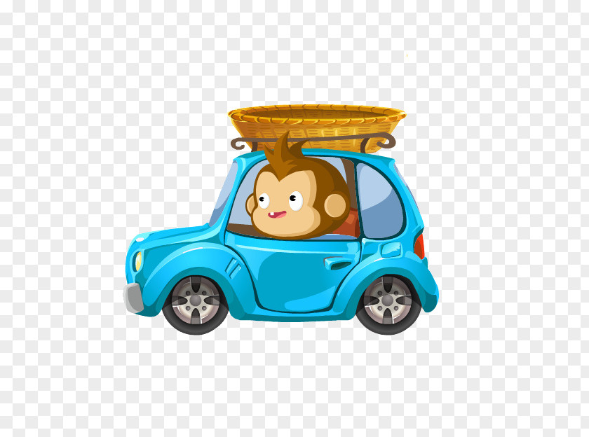 Little Monkey To Drive A Car Cartoon PNG