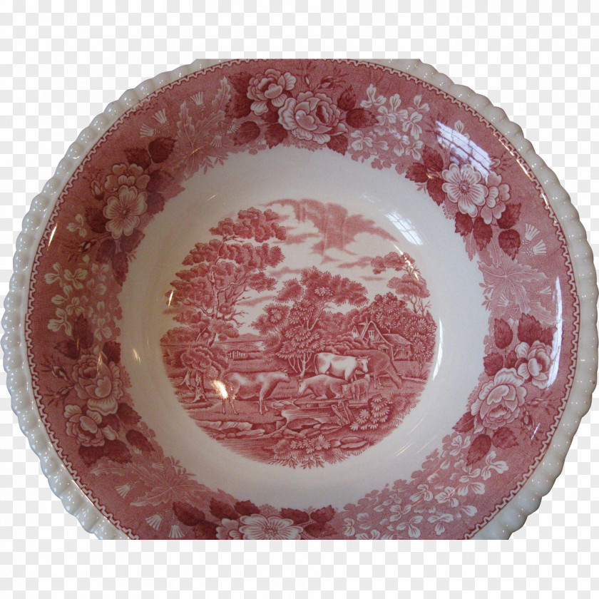 Cranberry Red Staffordshire Plate Porcelain Transferware Ironstone China PNG