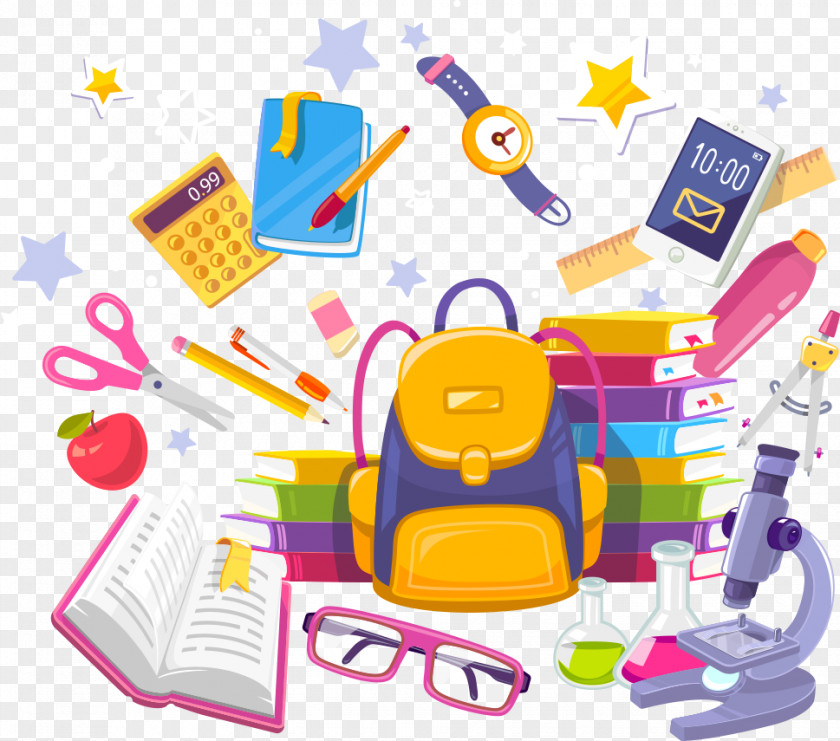 Vector Cartoon School Bags And Books Supplies Notebook Illustration PNG