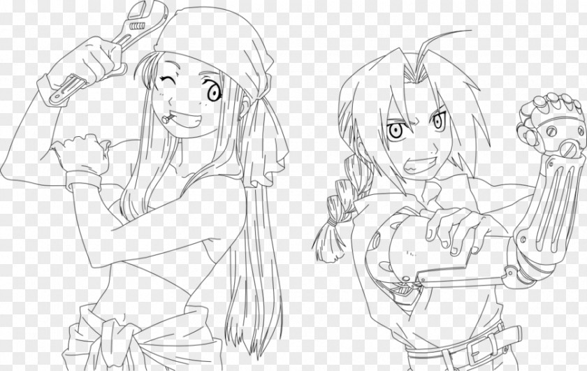 Winry Rockbell Edward Elric Alphonse Alex Louis Armstrong Line Art PNG