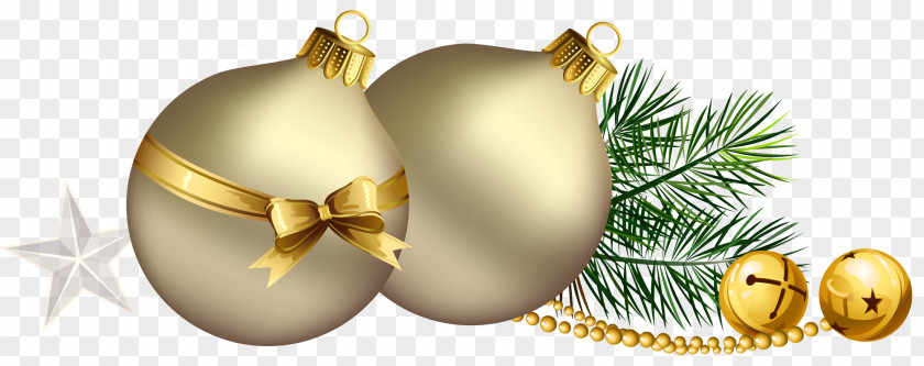 Christmas Balls With Pine Branch And Star Clipart PNG