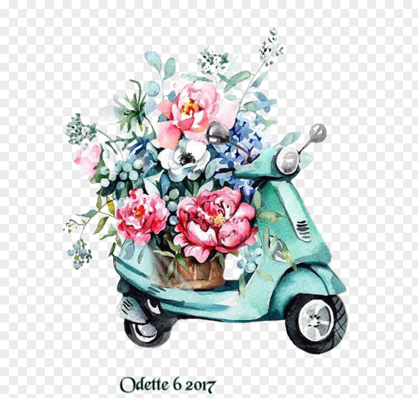 Electric Vehicle Tricycle Bouquet Of Flowers Drawing PNG