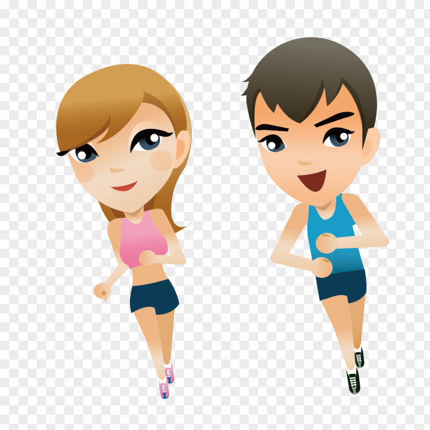 Sport Couple Jogging Running Cartoon PNG