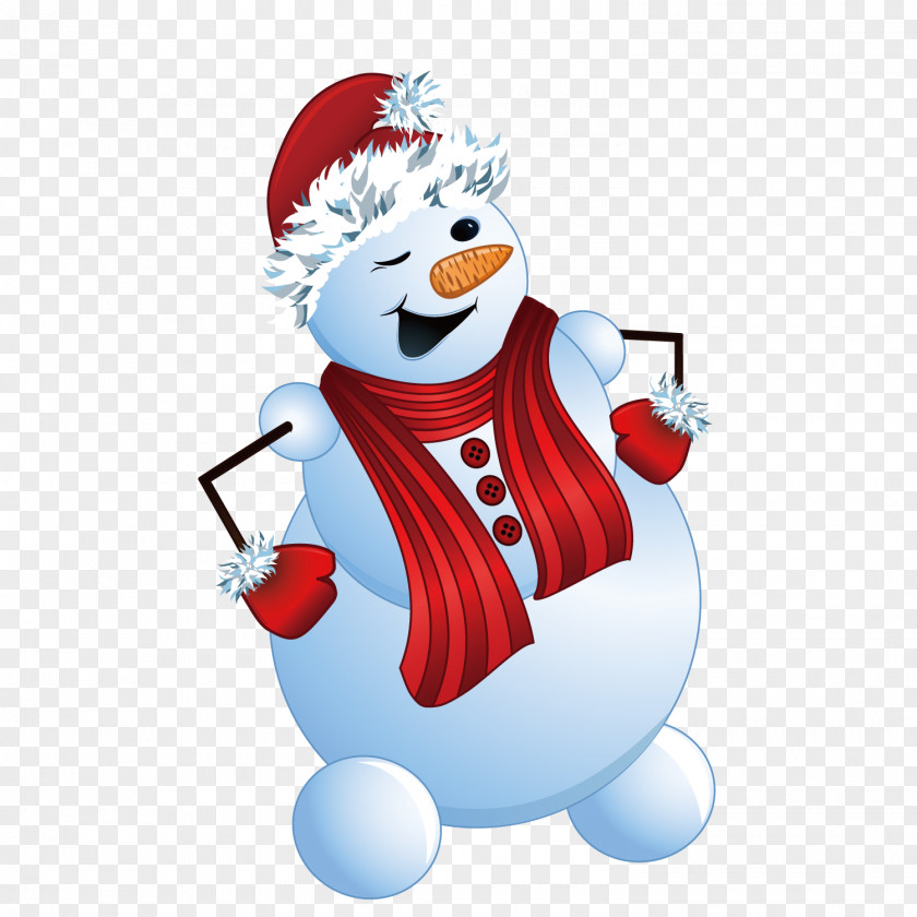 Wearing A Christmas Hat Snowman Cartoon Winter PNG