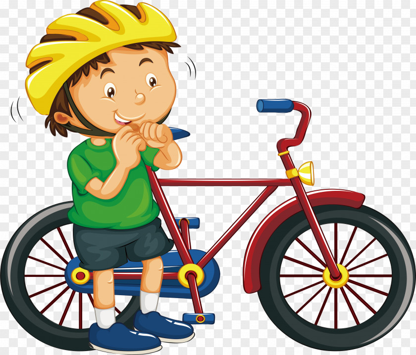 The Boy In Safety Helmet Bicycle Cycling Illustration PNG