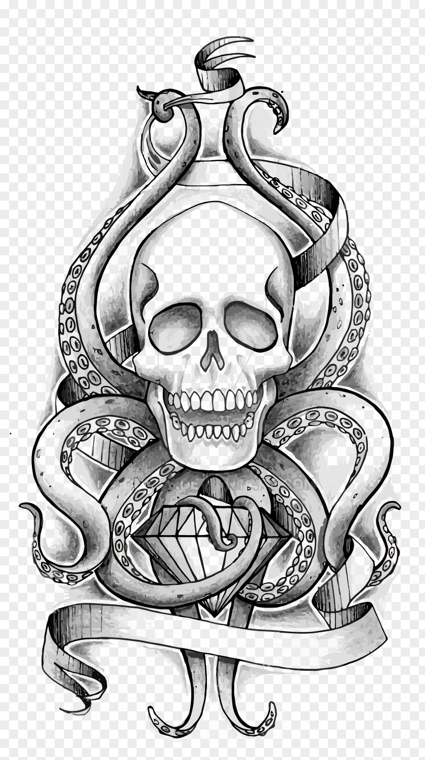 Vector Skull Octopus Tentacle Human Skeleton PNG