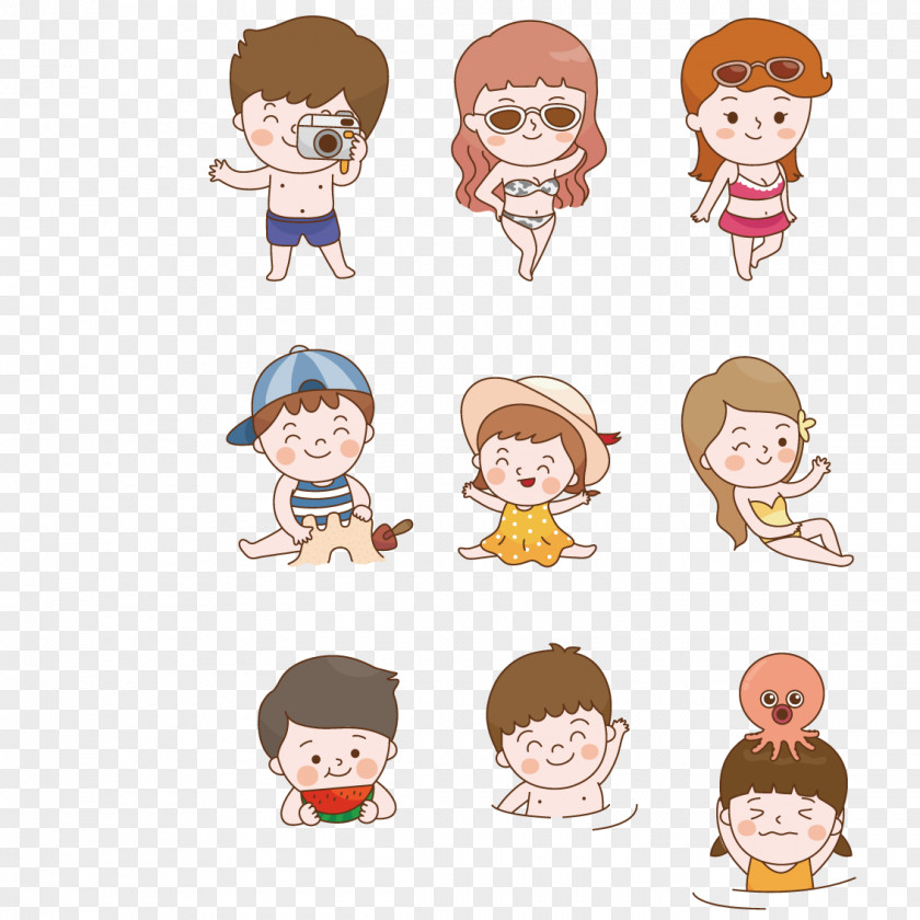 Child On The Beach Vacation Cartoon Illustration PNG
