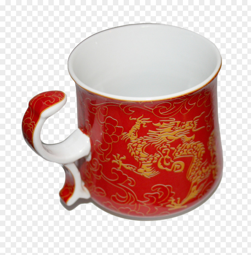 Red Cup Chinese Dragon Zodiac Mug Porcelain PNG