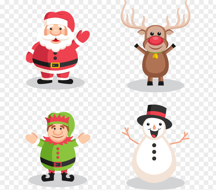 Vector Christmas Characters Santa Claus Reindeer Snowman PNG
