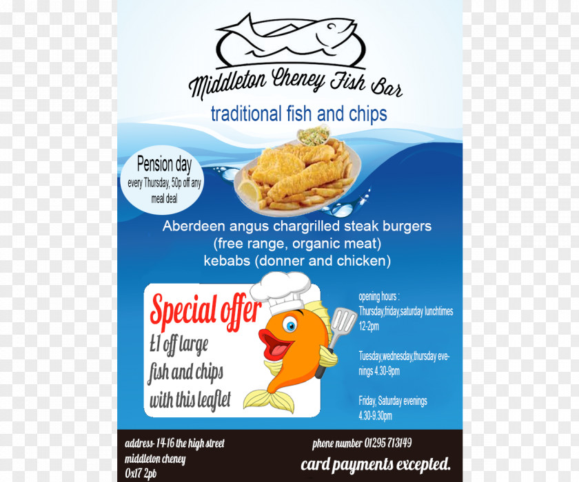 Design Middleton Cheney Fish Bar And Chips Advertising Flyer PNG