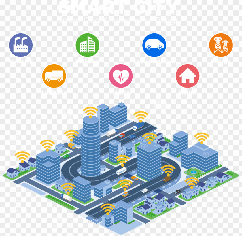 Vector Blue Building Floor Smart City Grid Internet Of Things Illustration PNG