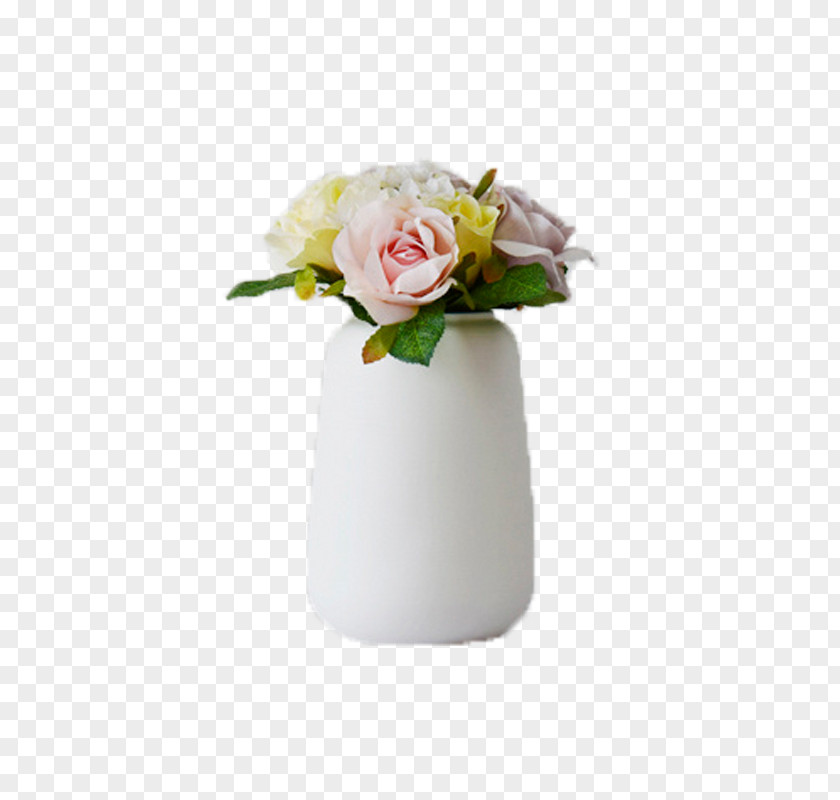 Floral White Ceramic Vase Design Rose Living Room PNG