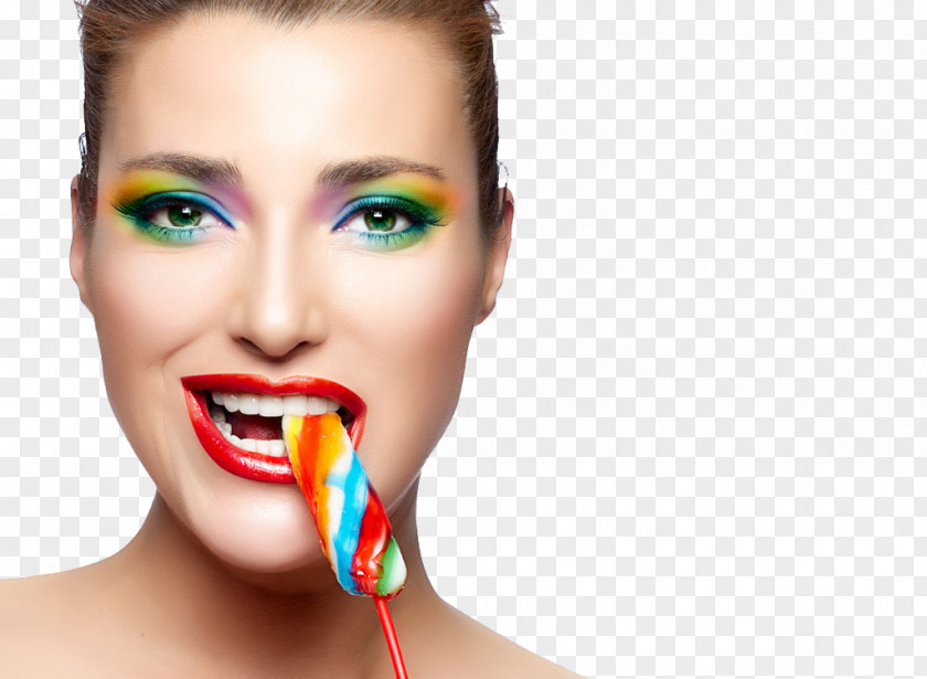 Pretty Woman And Candy Lollipop Cosmetics Stock Photography PNG