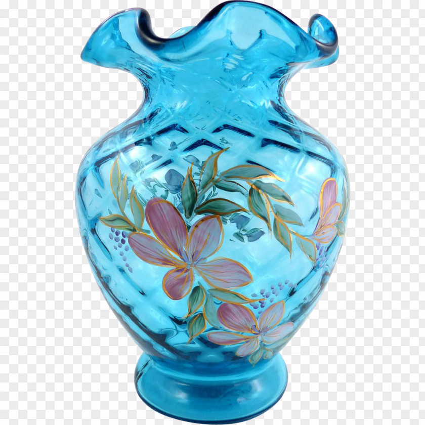 Hand Painted Blue Vase Fenton Art Glass Company Pitcher Ceramic PNG