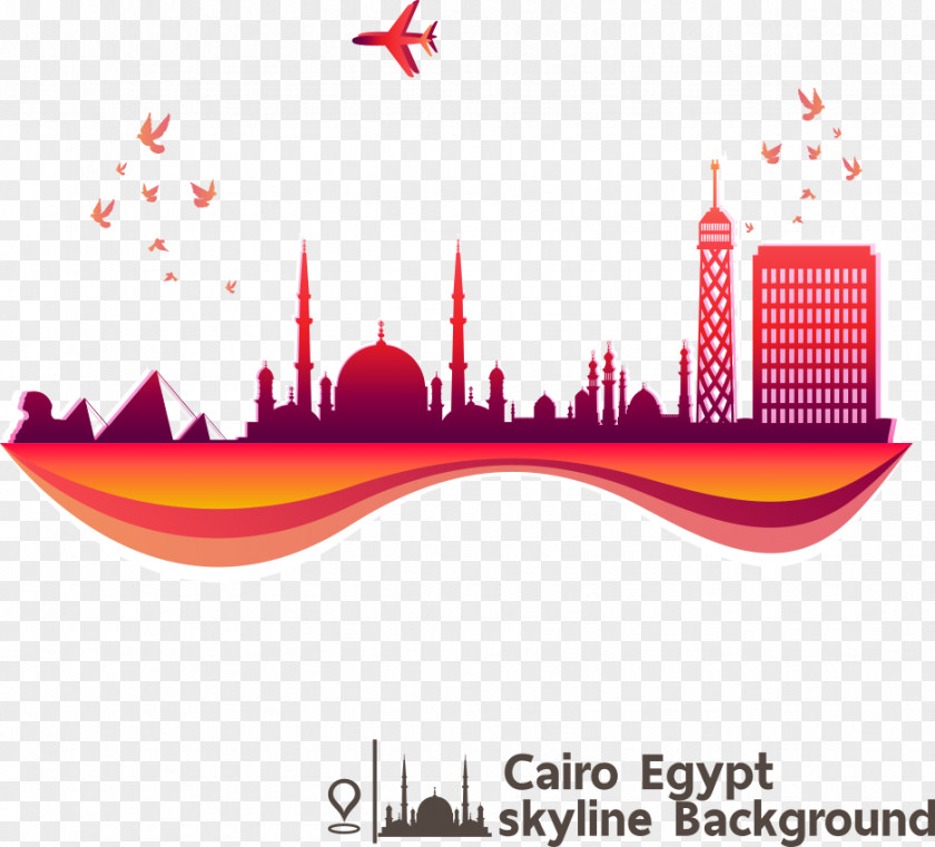 Vector Egypt Tourist Map Cairo Skyline Illustration PNG