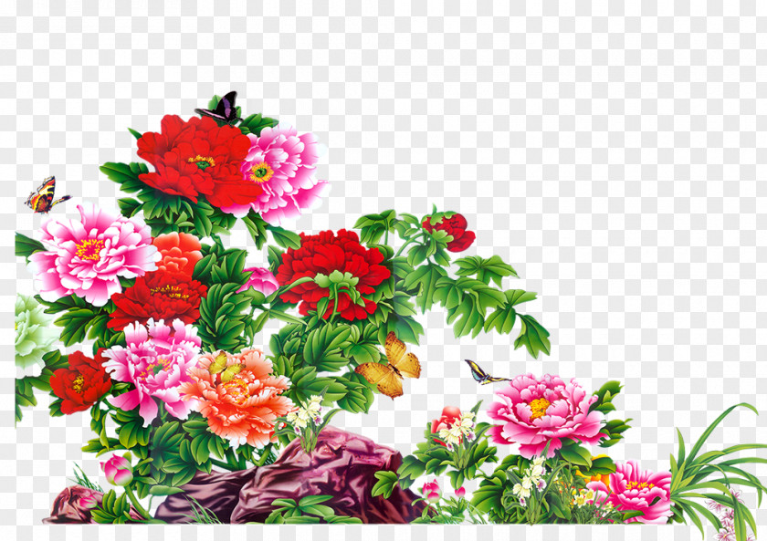 Hand-painted Peony Moutan Mural Visual Arts Painting Wall PNG