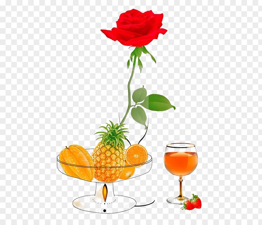 Bouquet Of Blooming Roses And Fruits Juice Flower Auglis PNG