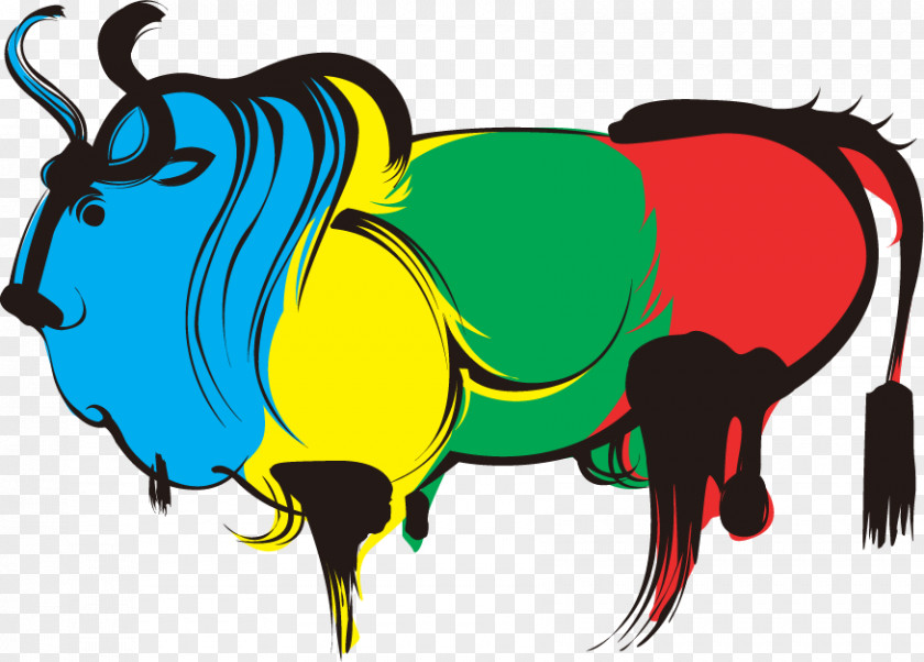 Vector Hand Colored Cow Cattle Art PNG