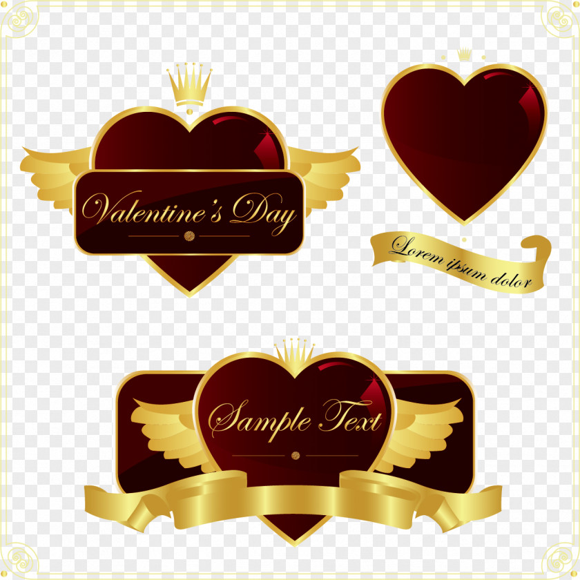 Gold Heart-shaped Vector Material Label Design PNG