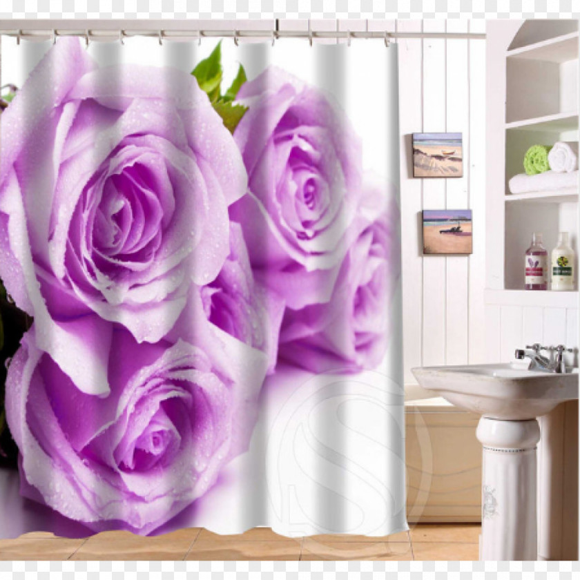 Waters Plashing Curtain Garden Roses Window Douchegordijn Bathroom PNG